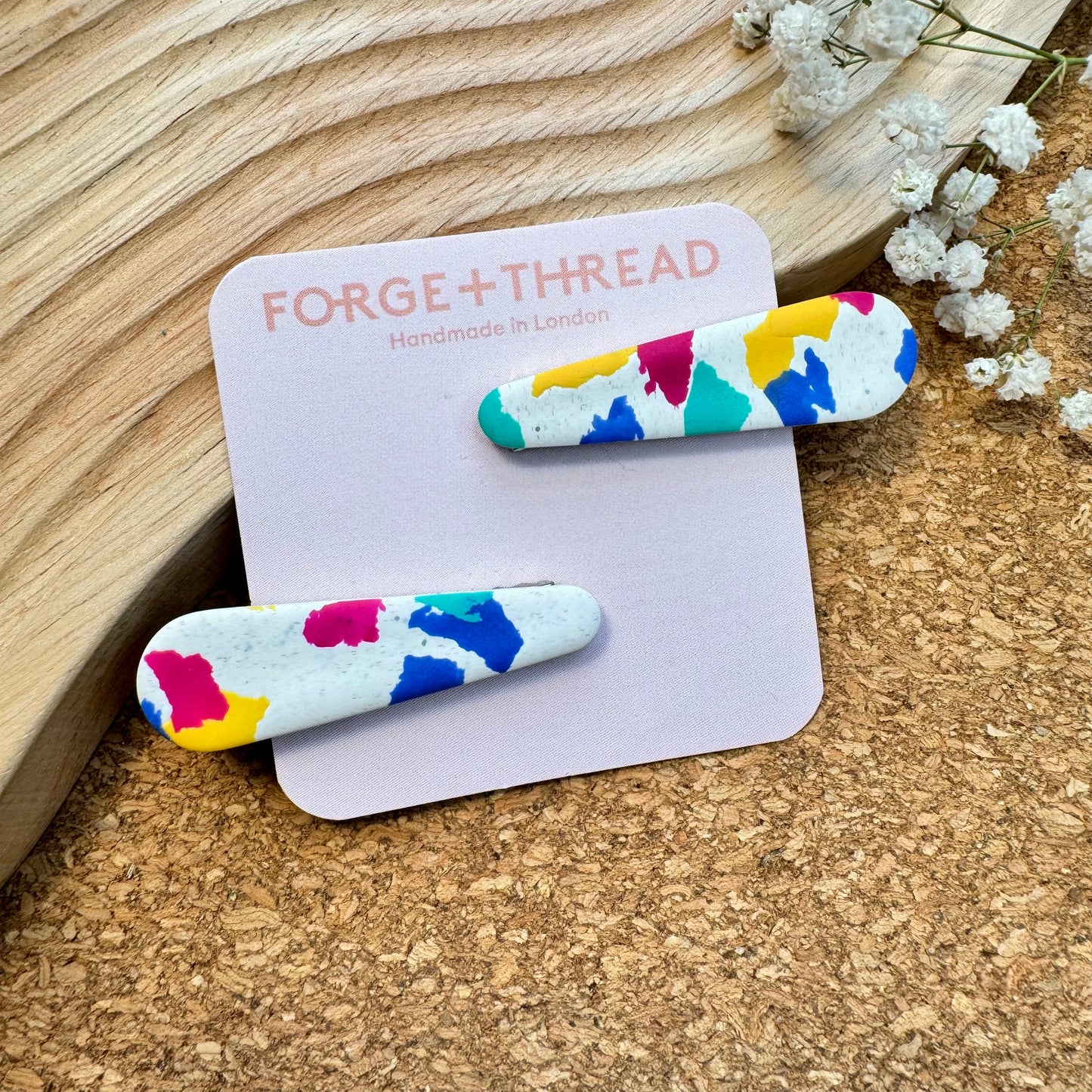 WHITE TERRAZZO HAIR SLIDES