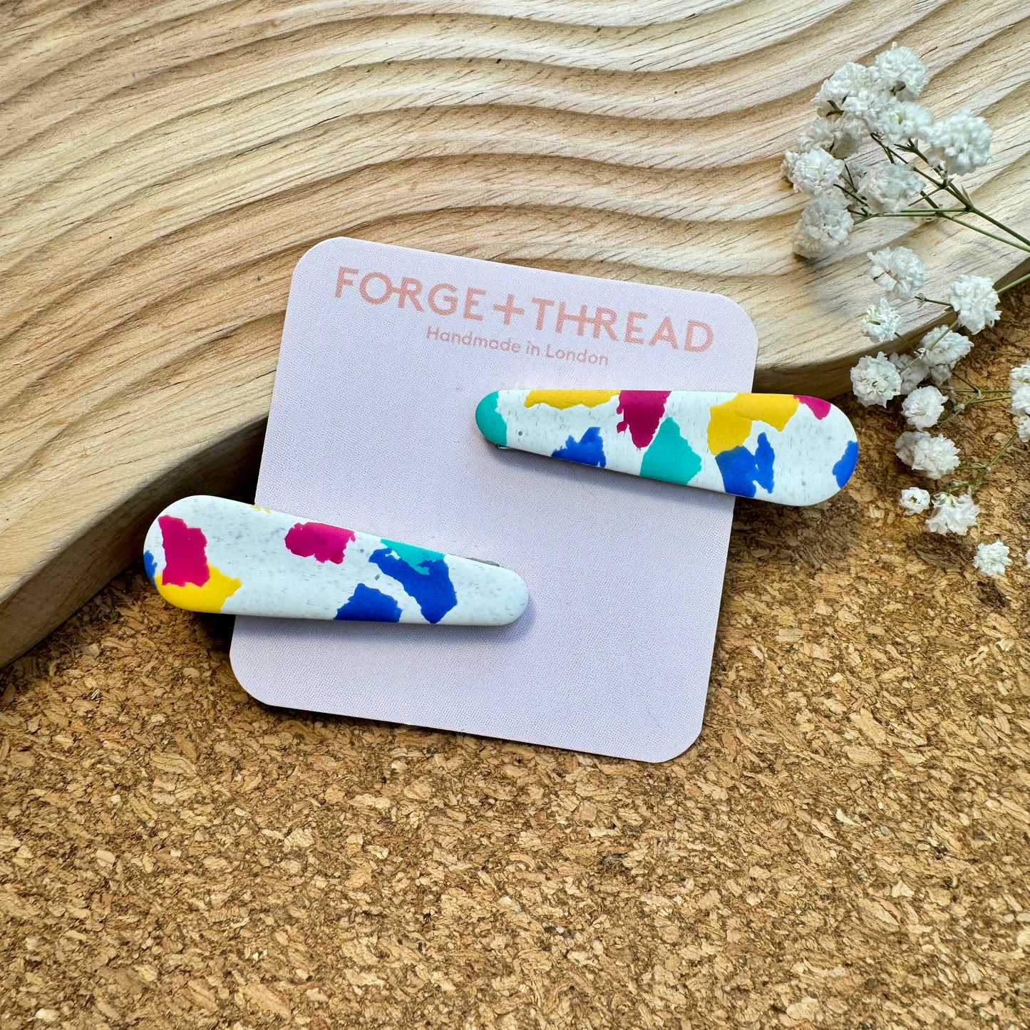 WHITE TERRAZZO HAIR SLIDES
