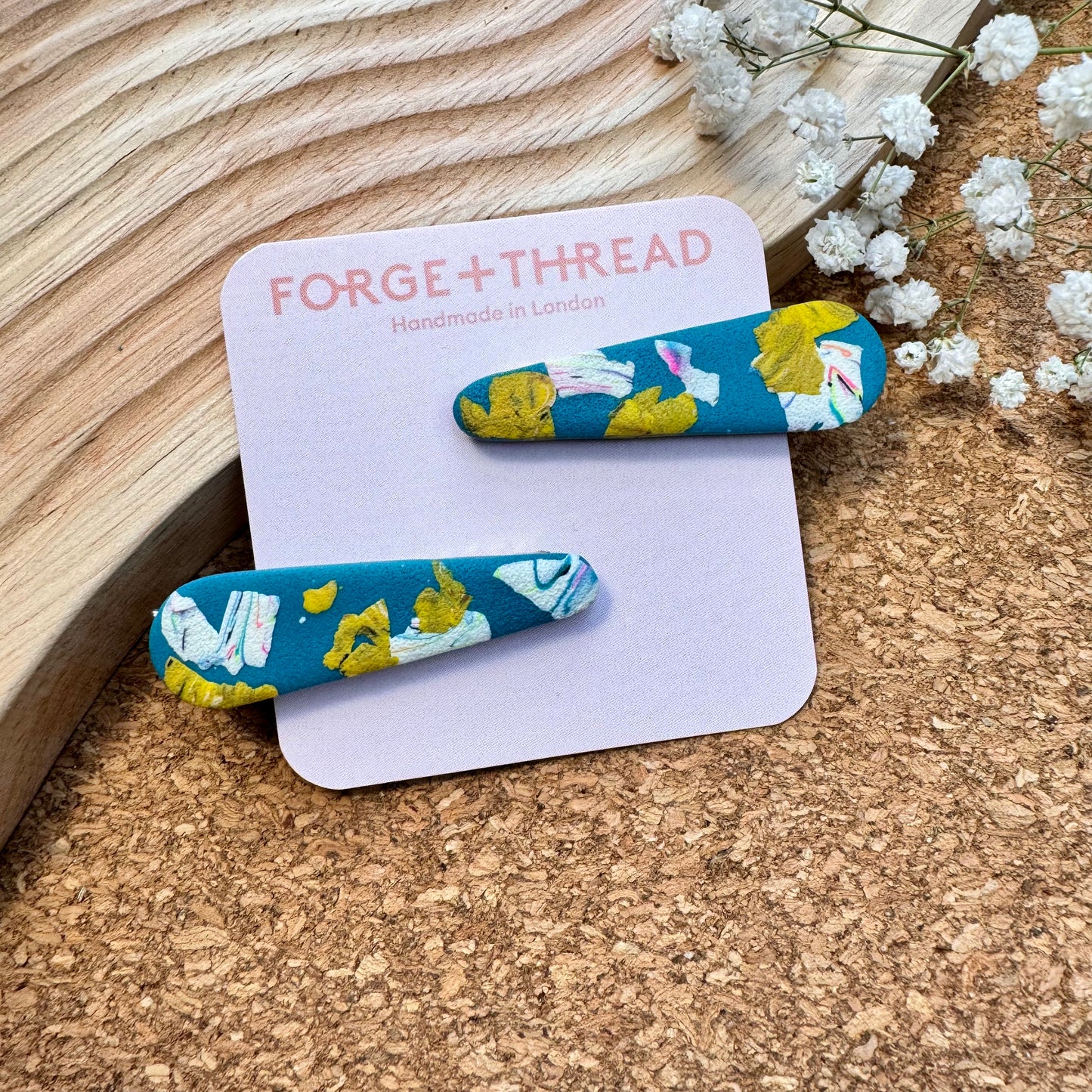GREEN TERRAZZO HAIR SLIDES