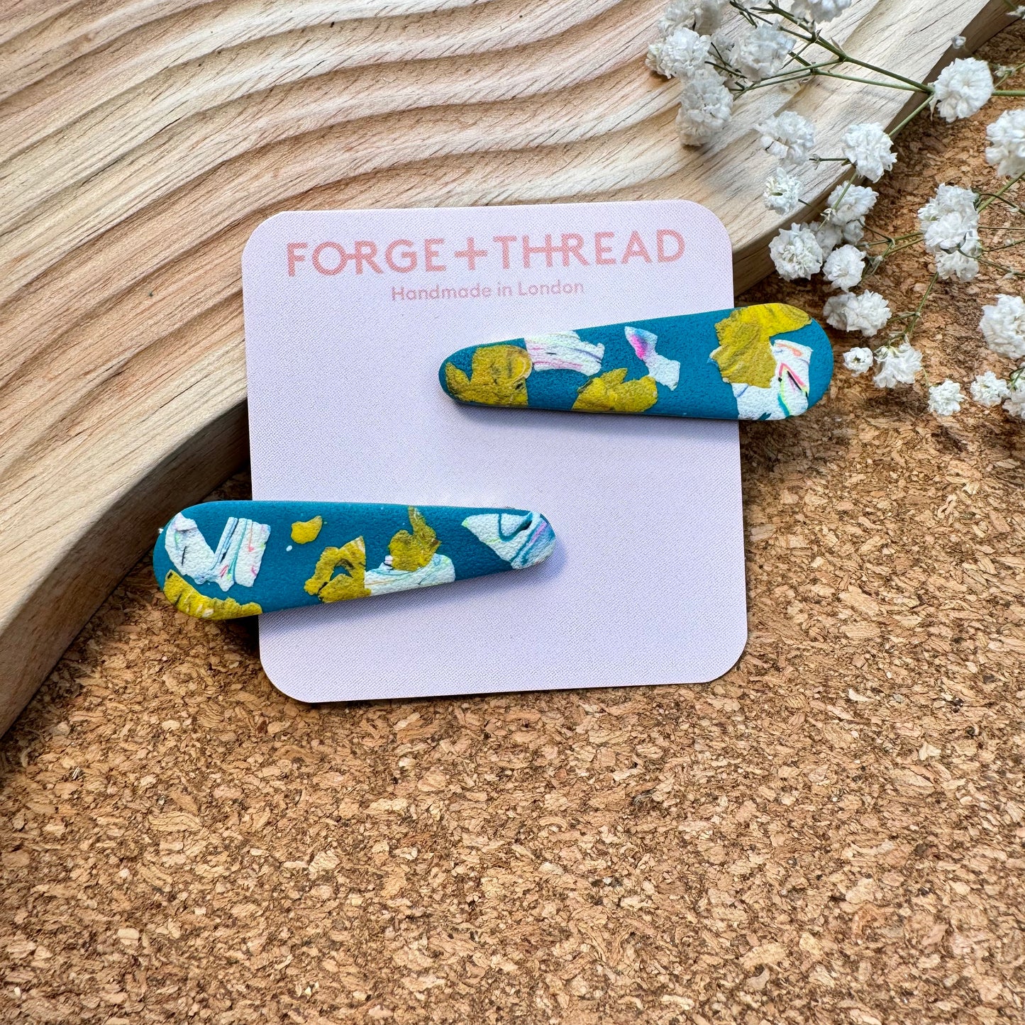 GREEN TERRAZZO HAIR SLIDES