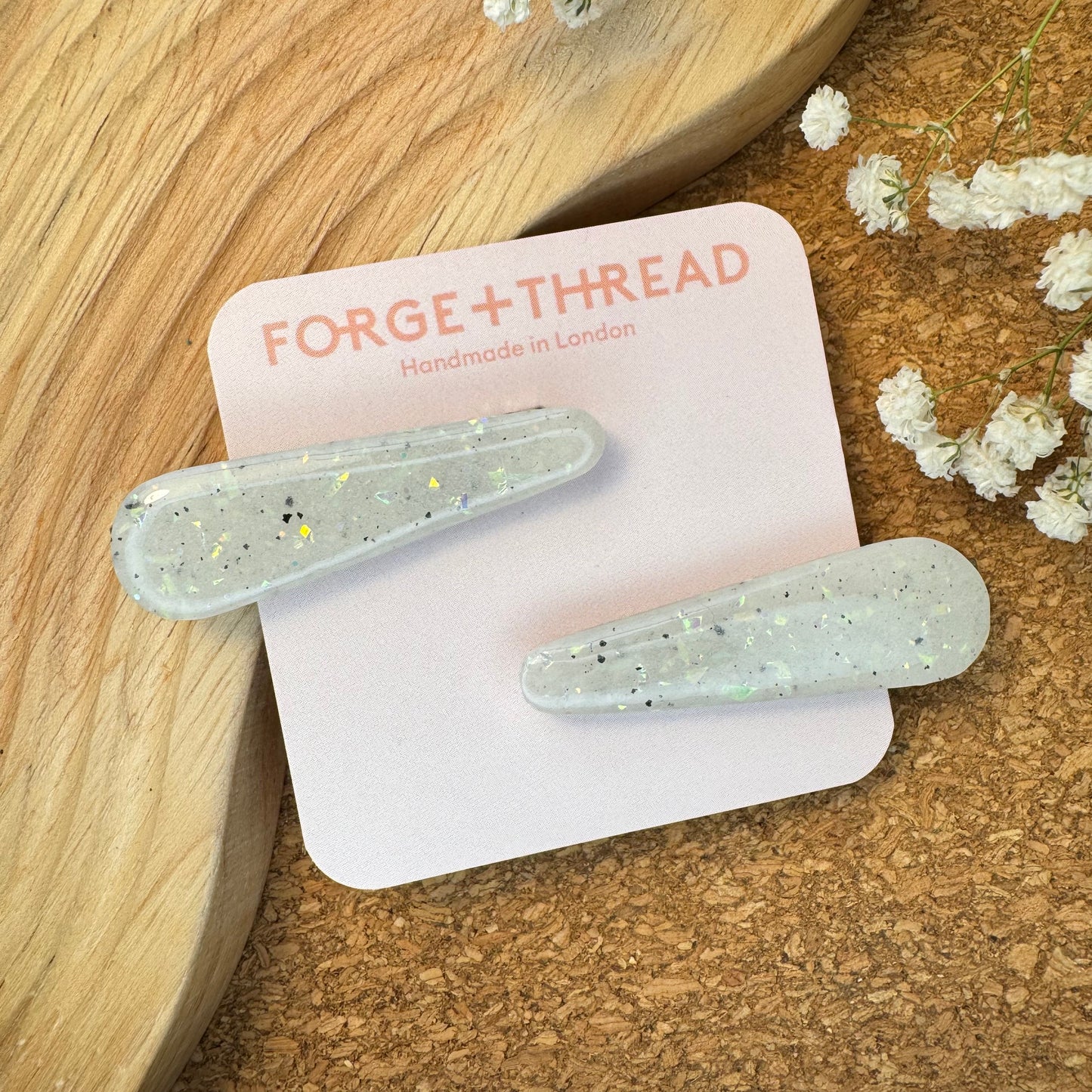 OPAL & BLACK SPECKLE HAIR SLIDES