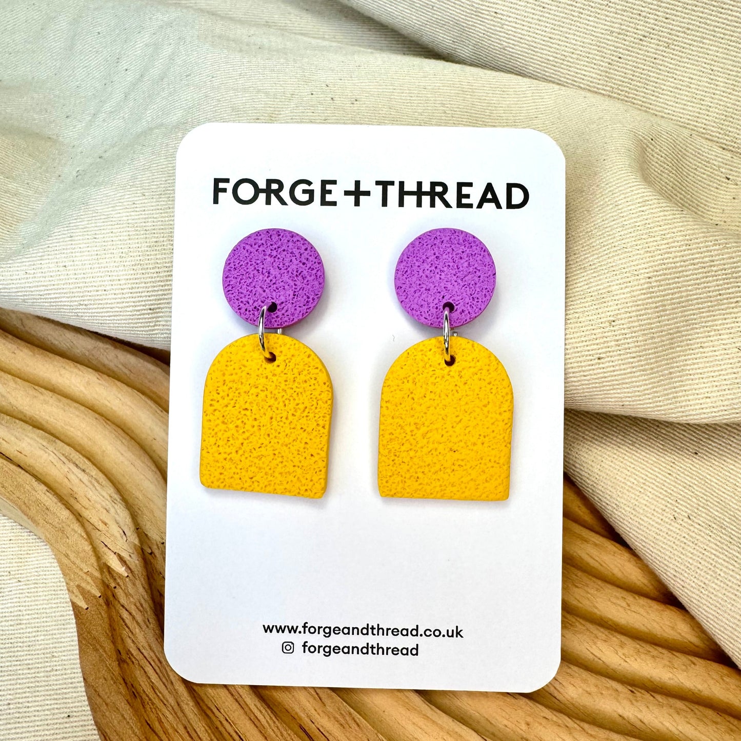 YELLOW & LILAC TEXTURED SMALL ARCH EARRINGS