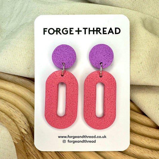 LIGHT PINK & LILAC TEXTURED OVAL DROP EARRINGS