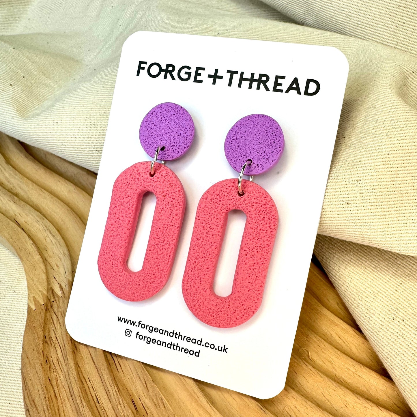 LIGHT PINK & LILAC TEXTURED OVAL DROP EARRINGS