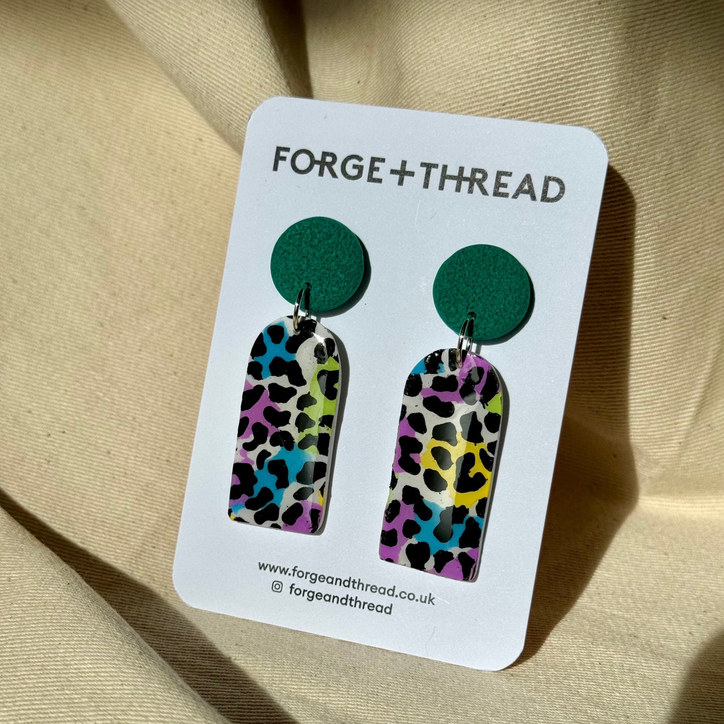 MULTICOLOUR LEOPARD PATTERN LONG ARCH EARRINGS