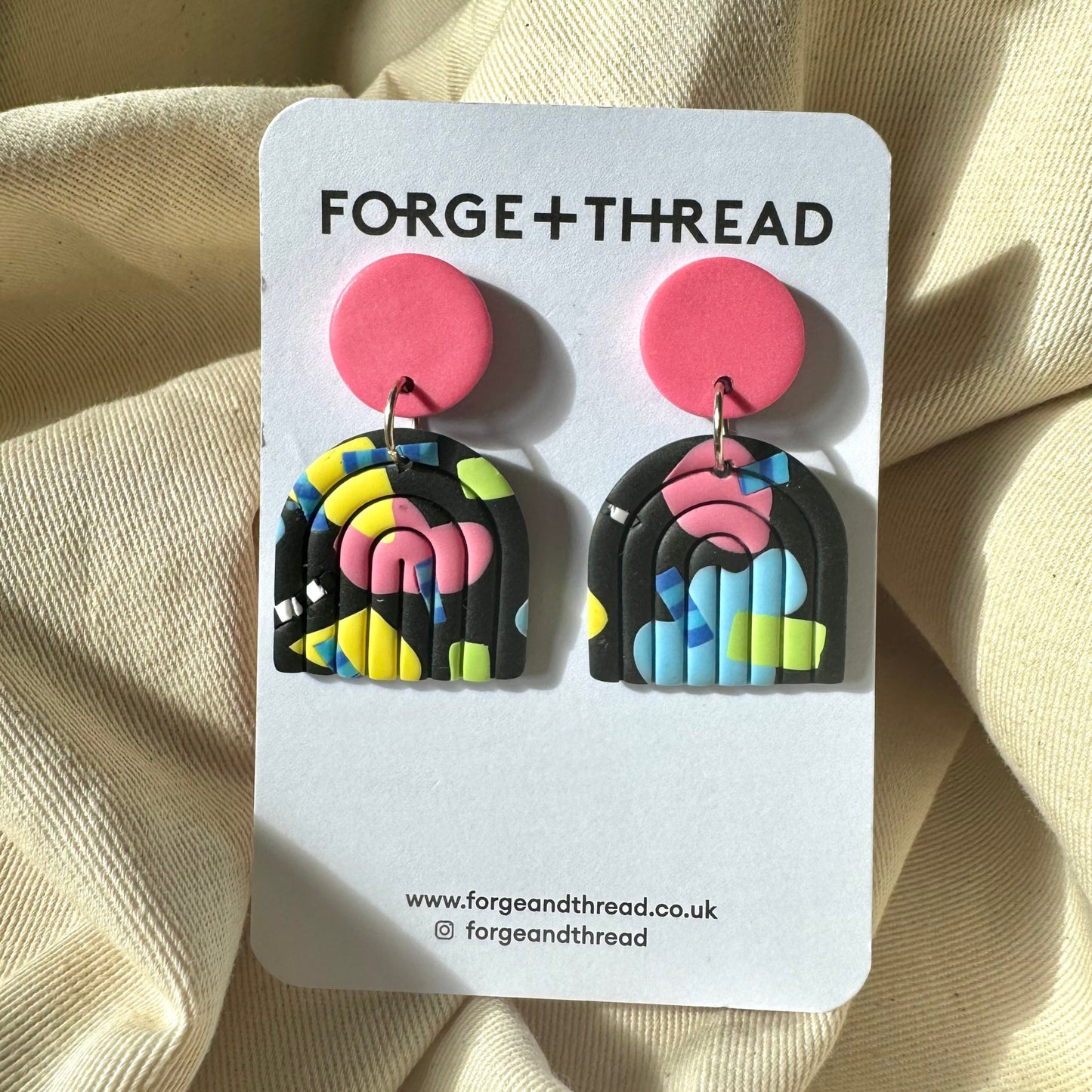 ABSTRACT POP ART RAINBOW ARCH EARRINGS