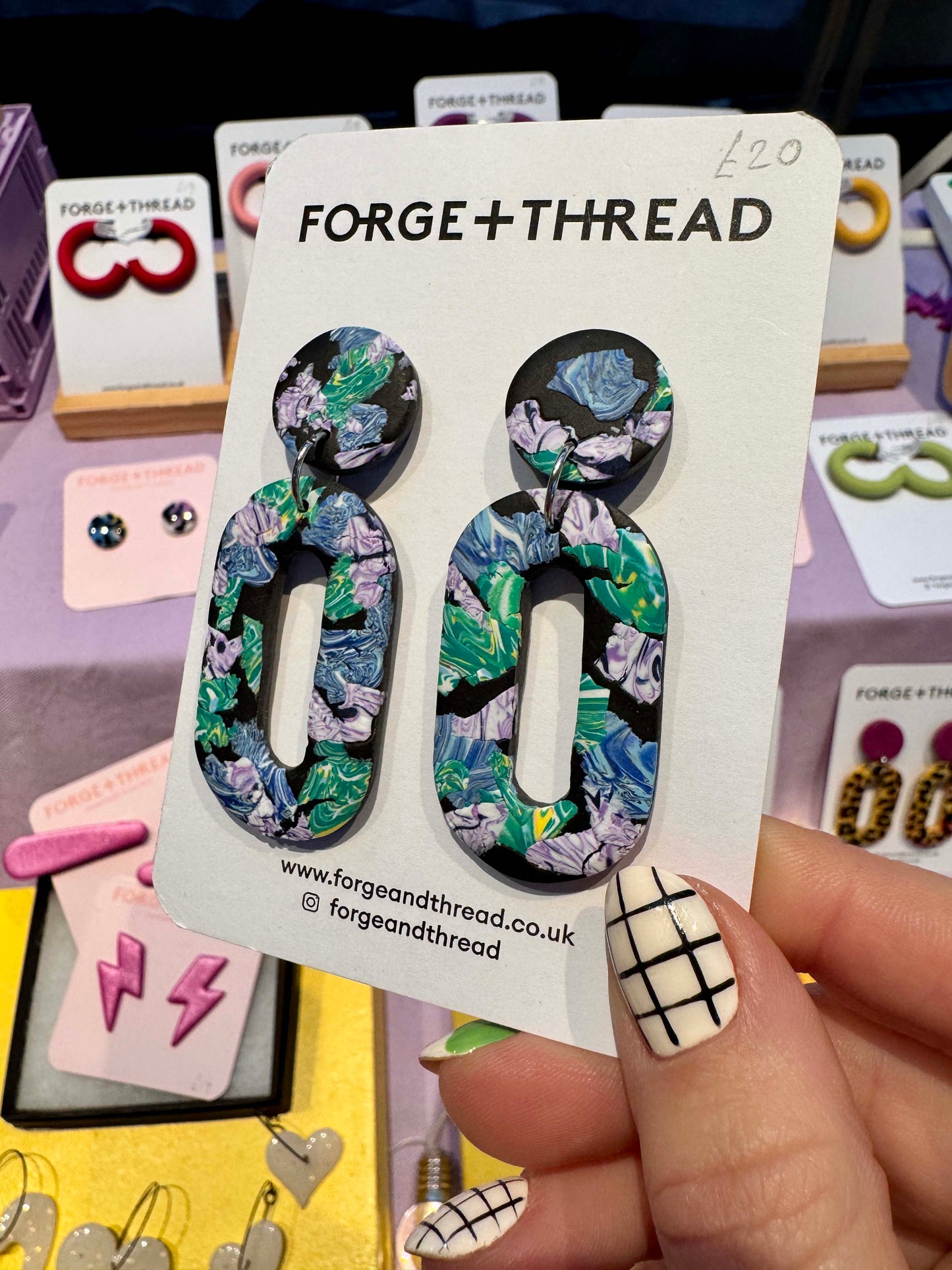 NEW BLACK TERRAZZO OVAL EARRINGS