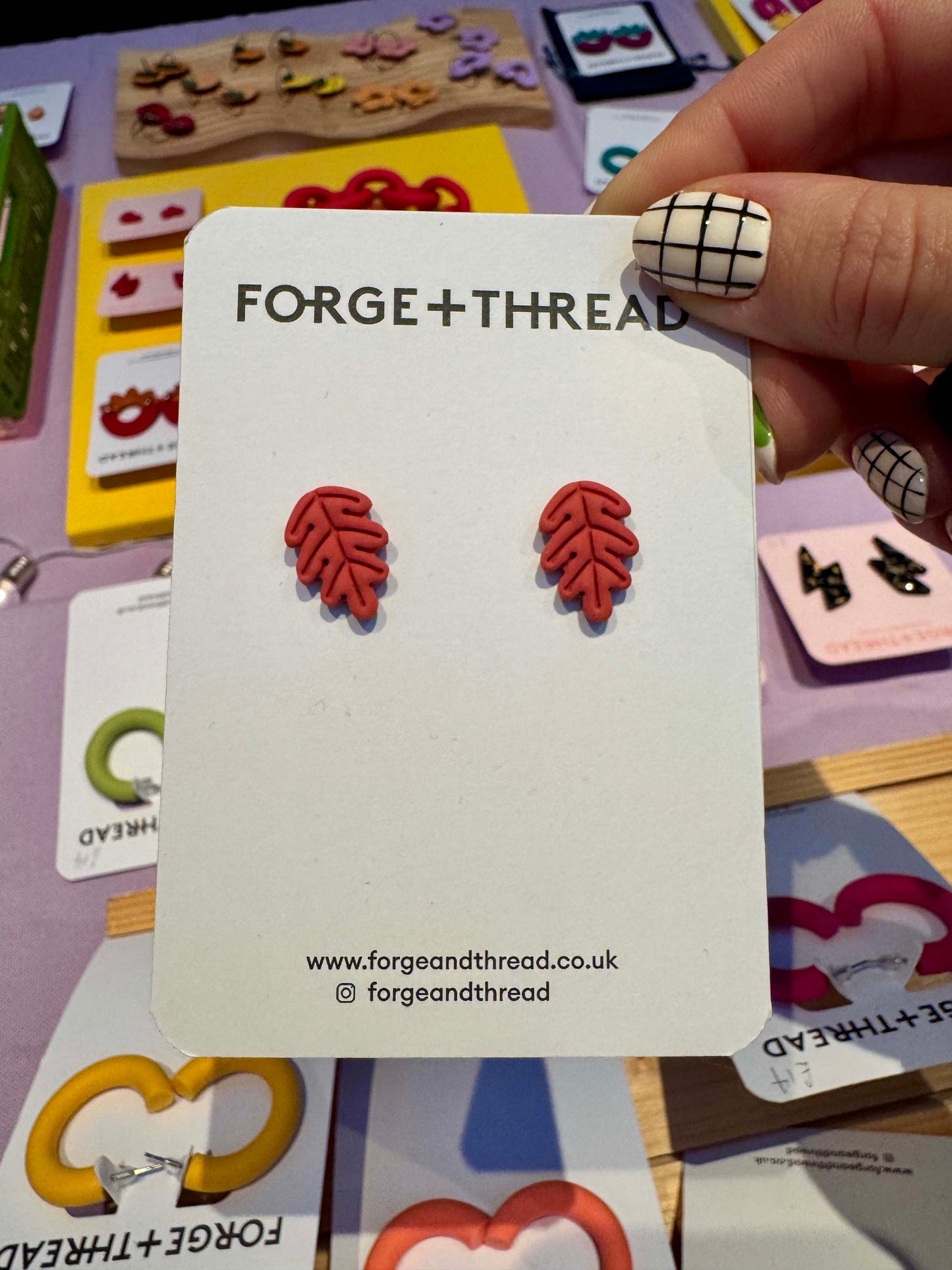 BURNT ORANGE RED OAK LEAF STUDS