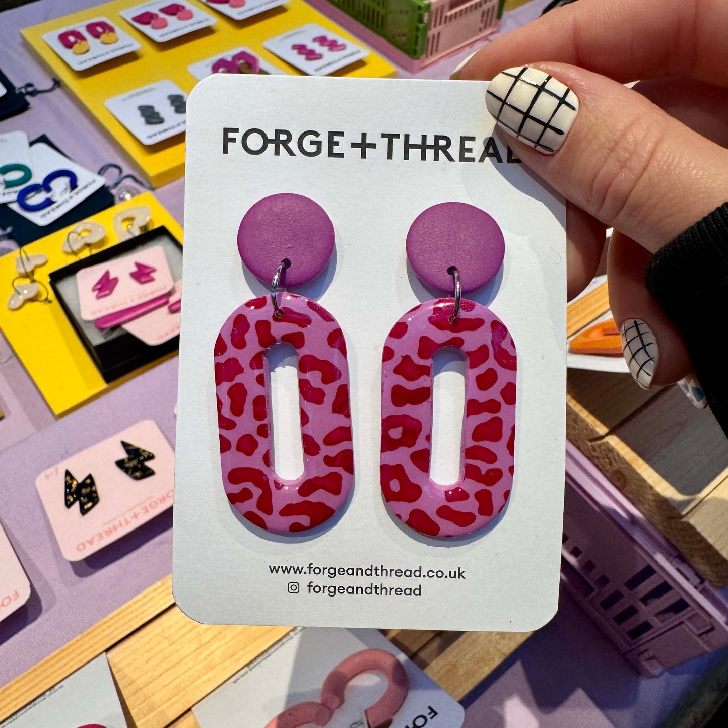 PURPLE LEOPARD OVAL EARRINGS