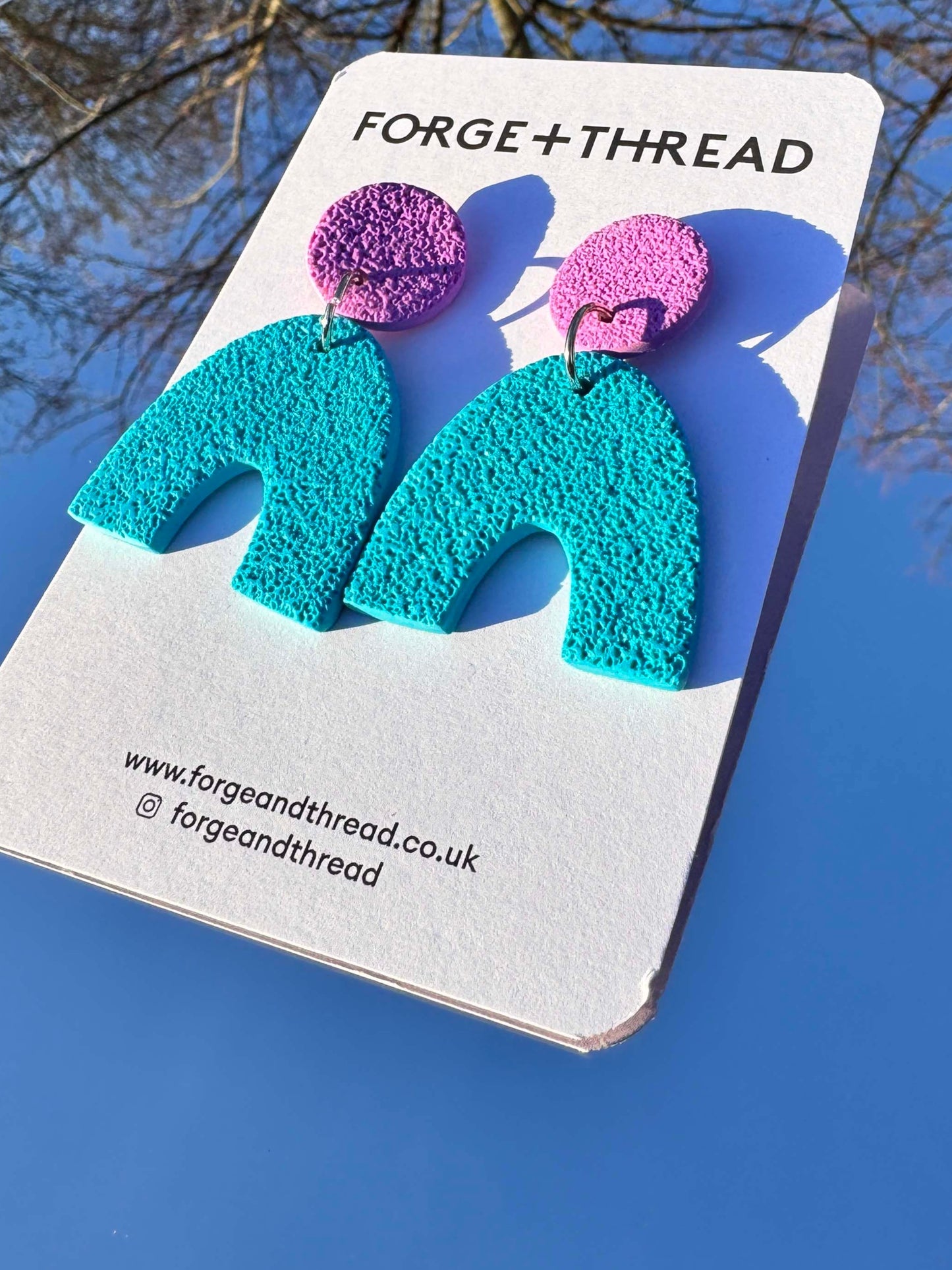 TURQUOISE & LILAC TEXTURED ARC EARRINGS