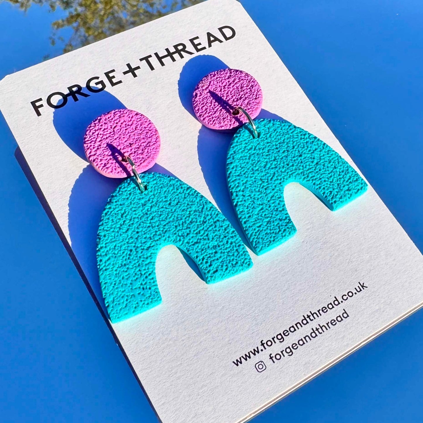 TURQUOISE & LILAC TEXTURED ARC EARRINGS