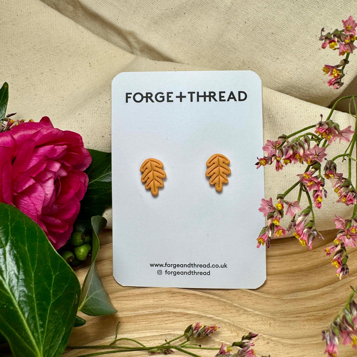 AUTUMN ORANGE OAK LEAF STUDS