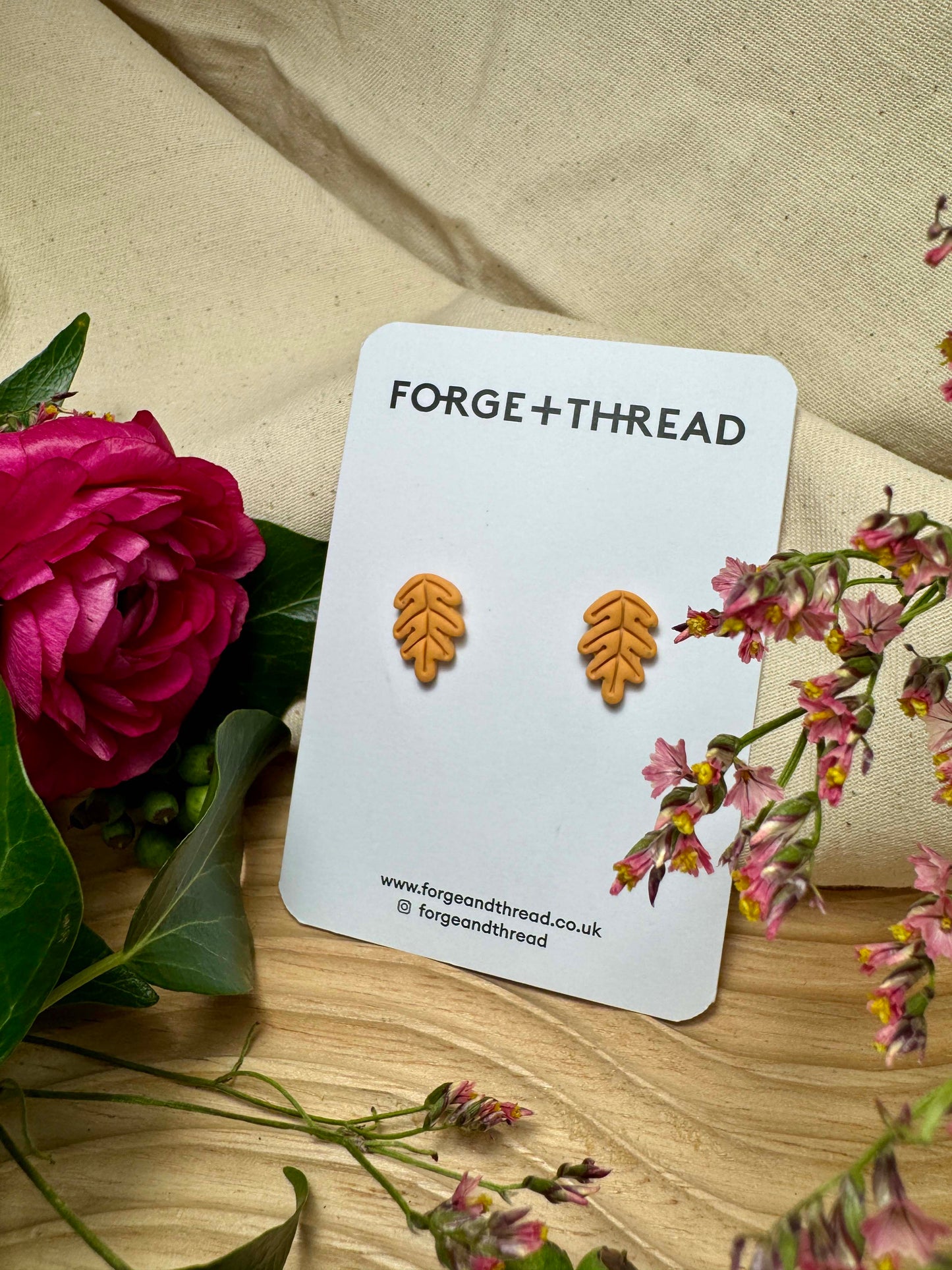 AUTUMN ORANGE OAK LEAF STUDS