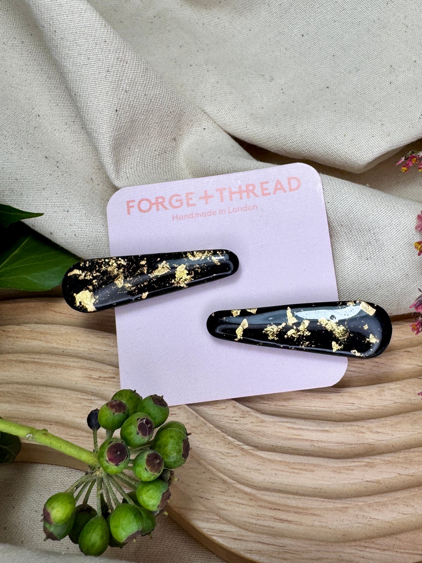 BLACK & GOLD HAIR SLIDES