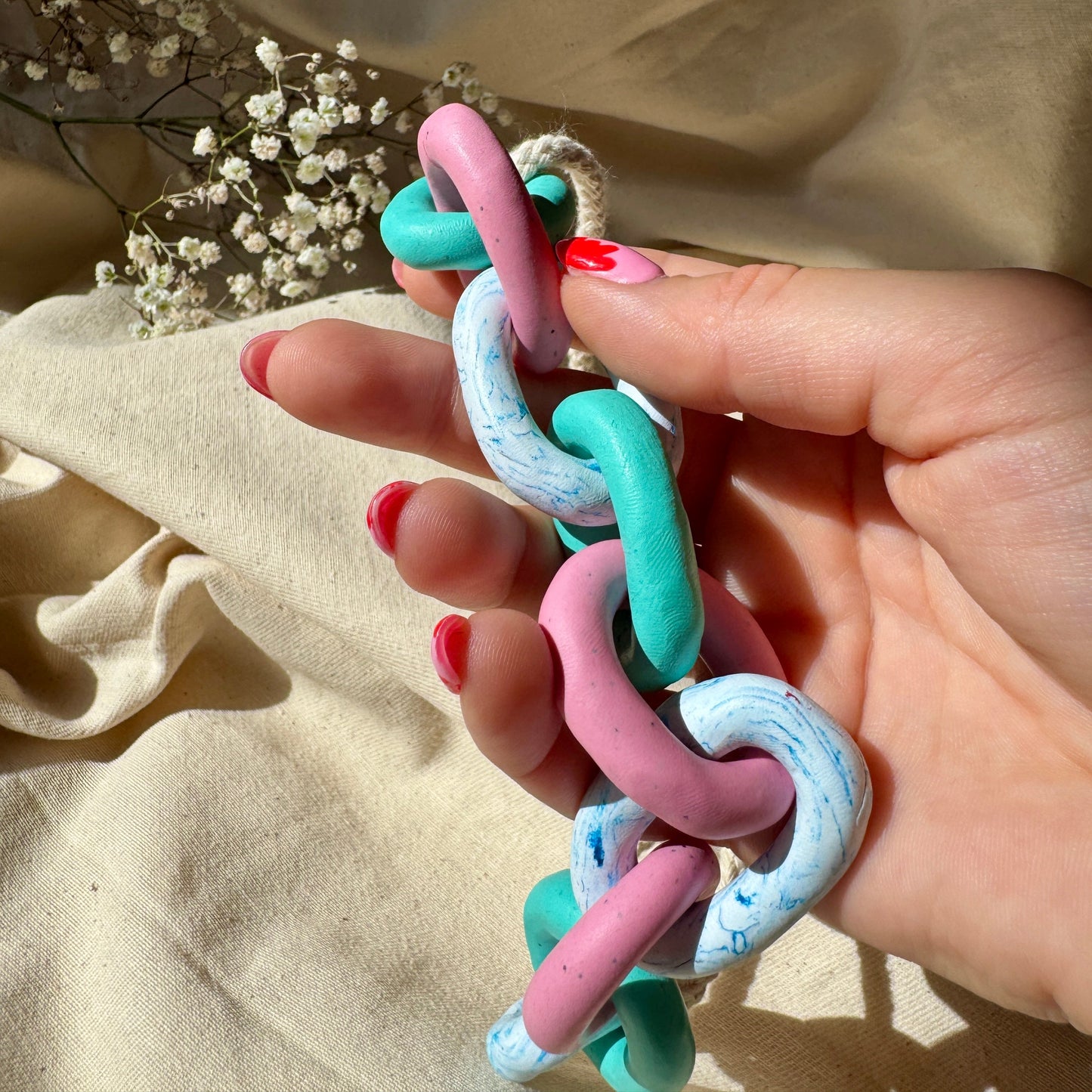 PINK, TURQUOISE AND MARBLE CHUNKY LINK NECKLACE