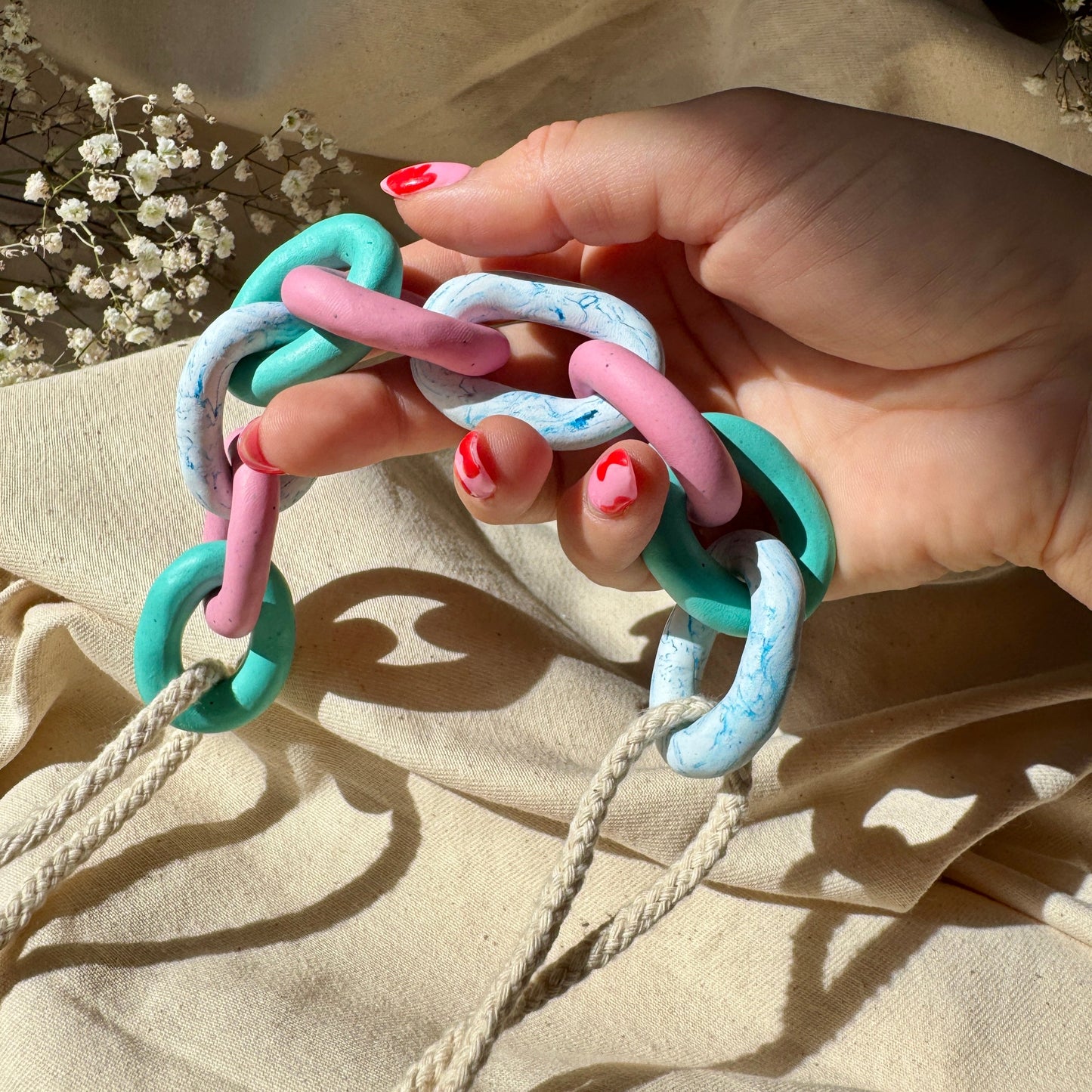 PINK, TURQUOISE AND MARBLE CHUNKY LINK NECKLACE