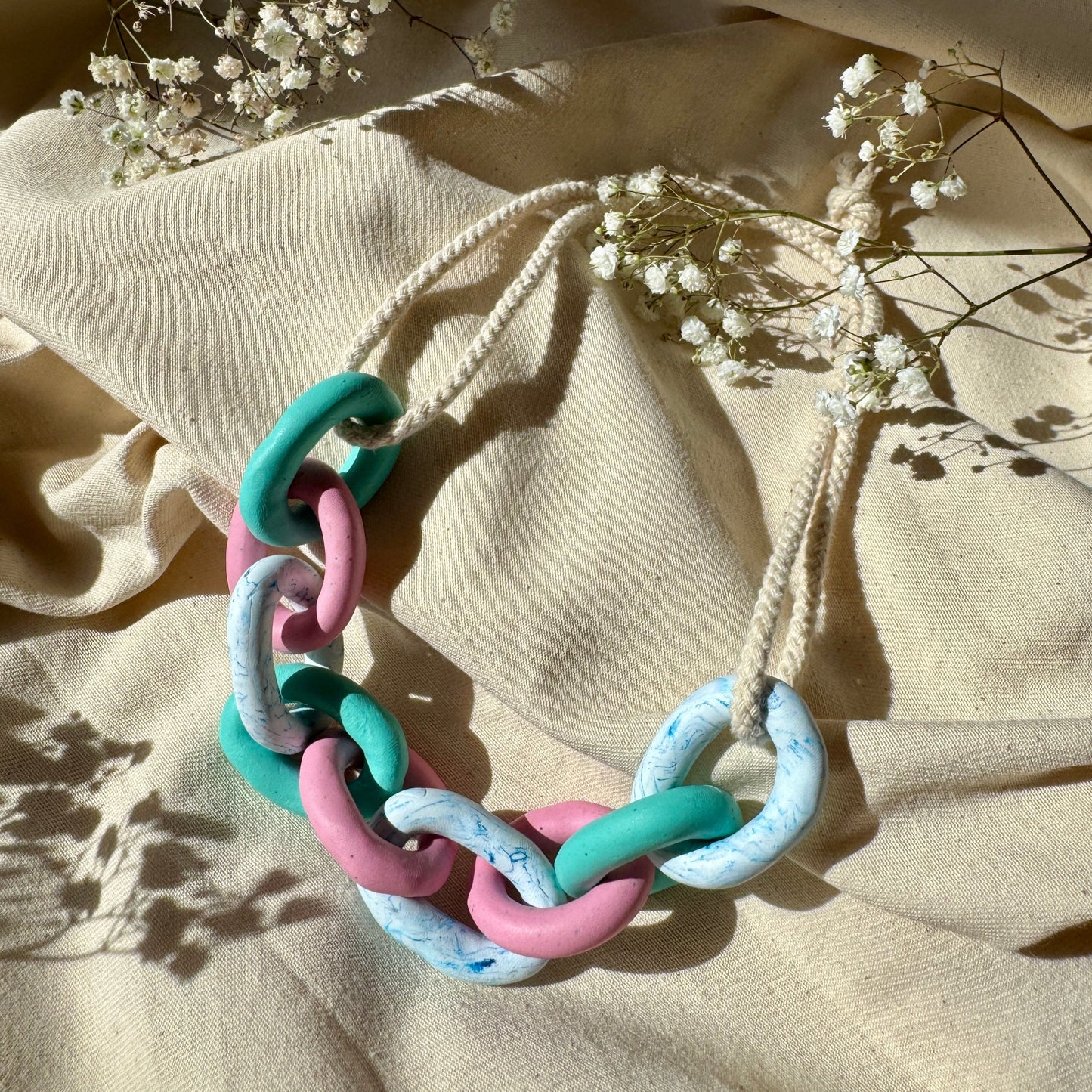 PINK, TURQUOISE AND MARBLE CHUNKY LINK NECKLACE