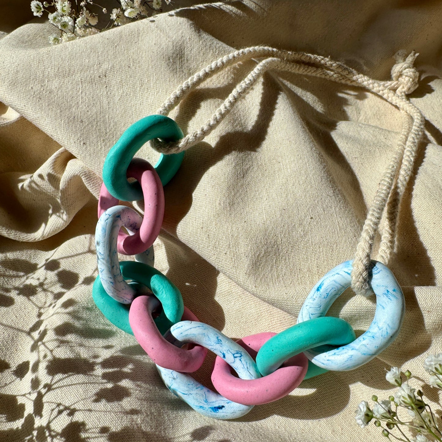 PINK, TURQUOISE AND MARBLE CHUNKY LINK NECKLACE