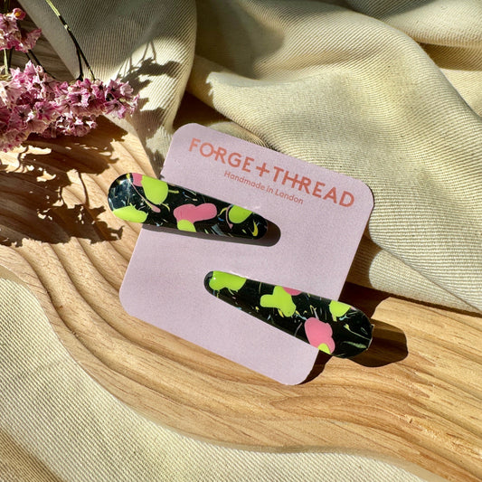 80S ABSTRACT RESIN COATED HAIR SLIDES - SALE