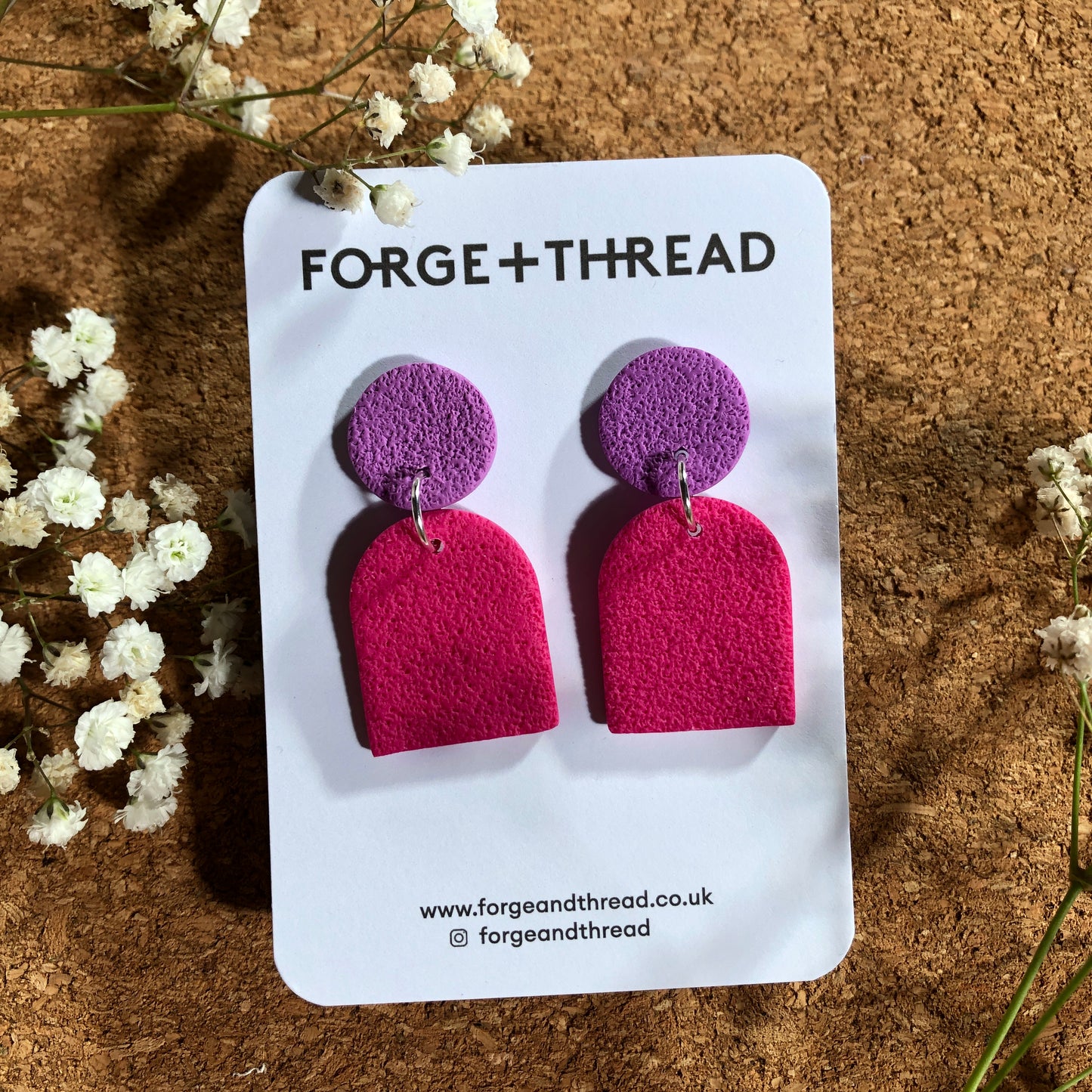 FUCHSIA & LILAC TEXTURED SMALL ARCH EARRINGS