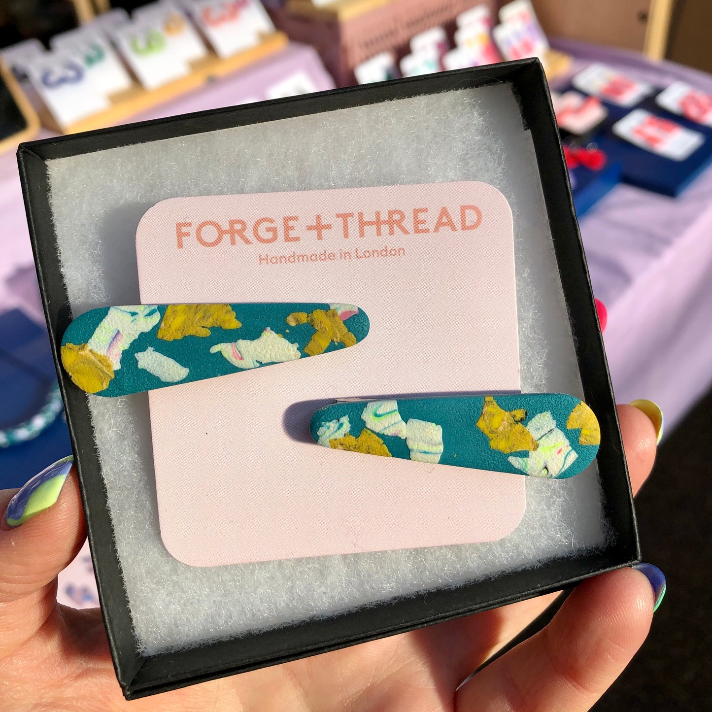 GREEN TERRAZZO HAIR SLIDES