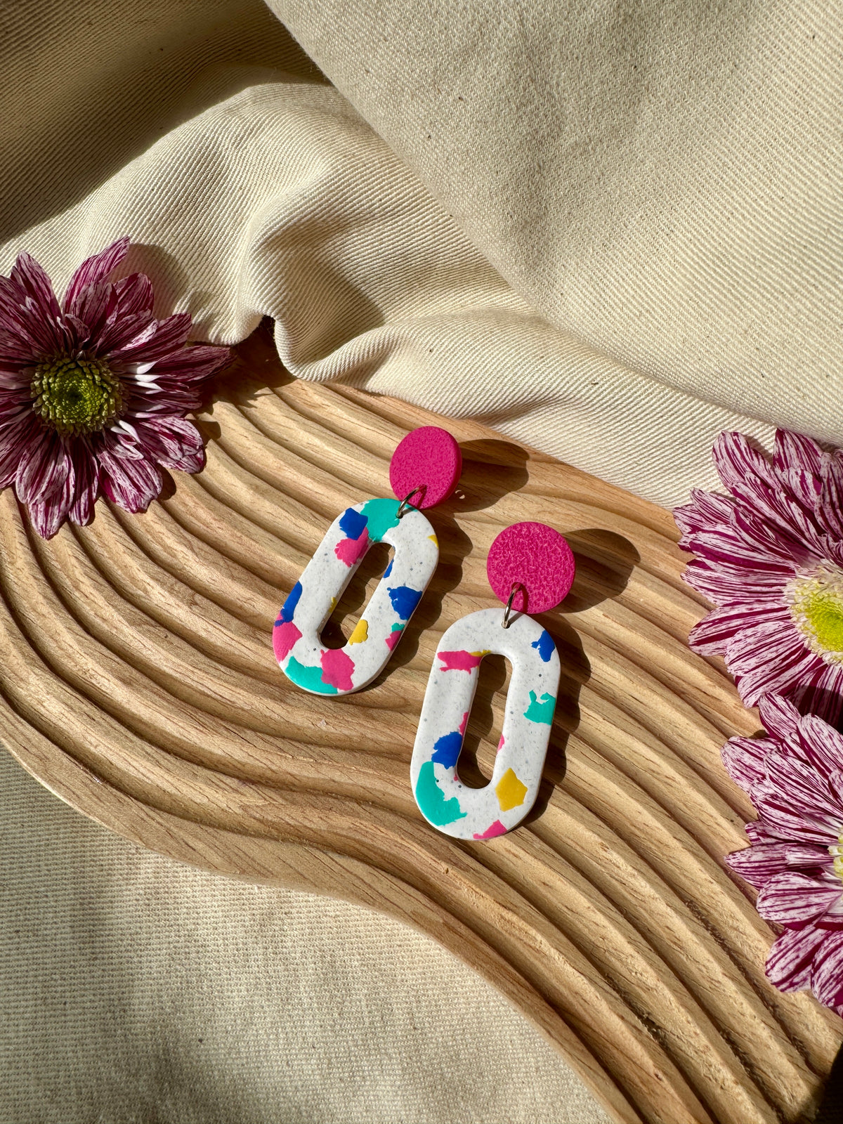 WHITE TERRAZZO OVAL EARRINGS - SALE