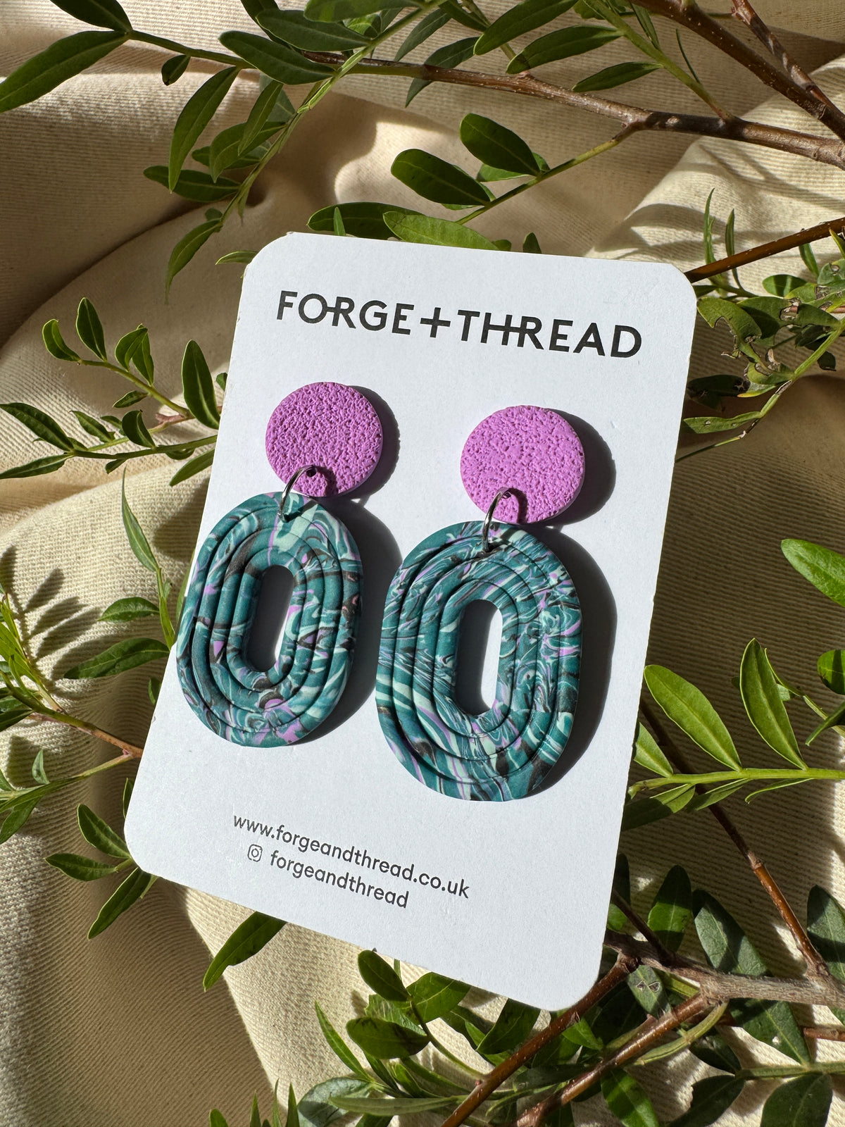 BLACK, GREEN & LILAC MARBLED LOOP EARRINGS