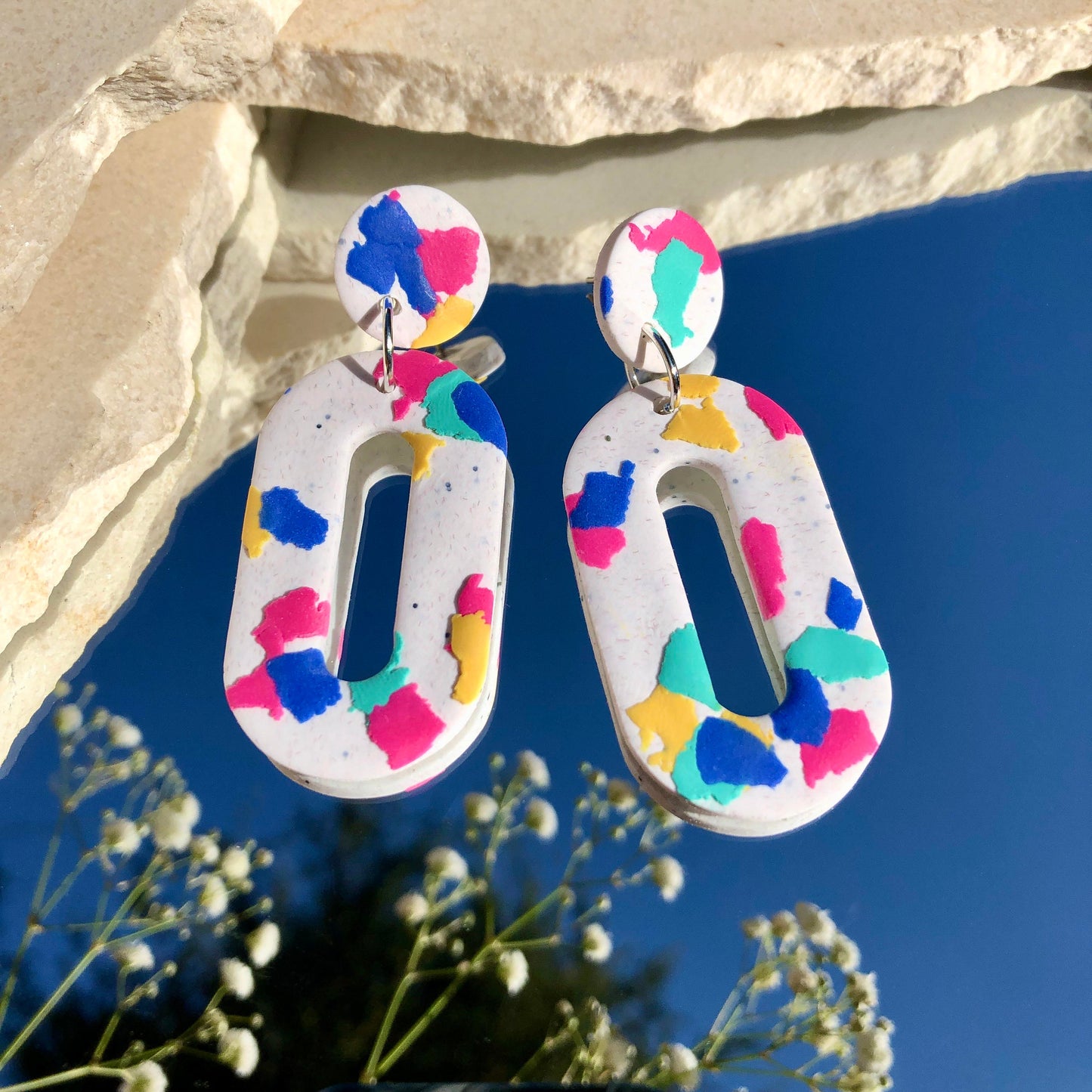 WHITE TERRAZZO OVAL EARRINGS