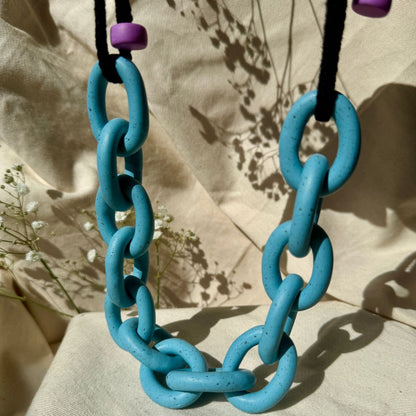 BLUE SPECKLE CHUNKY LINK NECKLACE