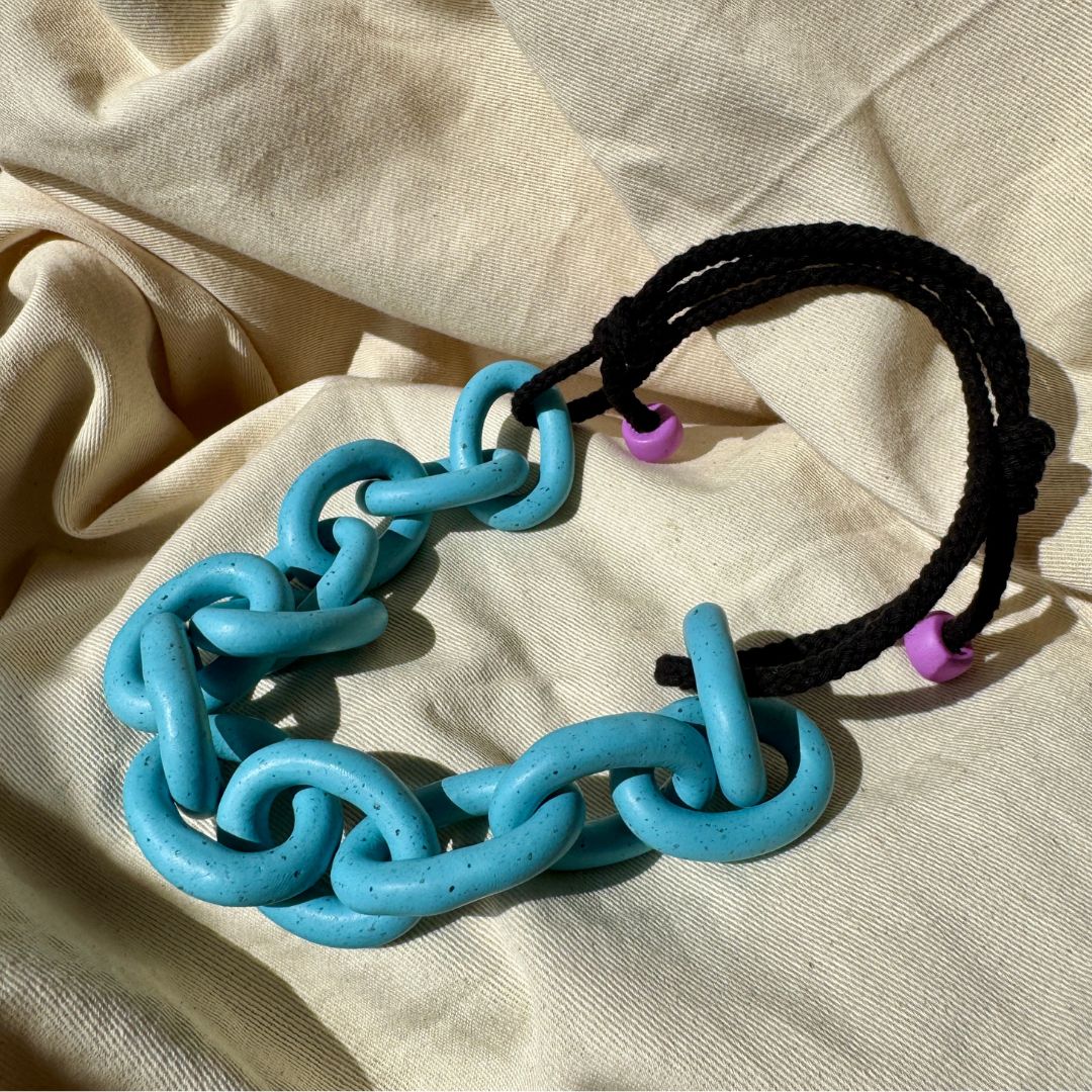 BLUE SPECKLE CHUNKY LINK NECKLACE