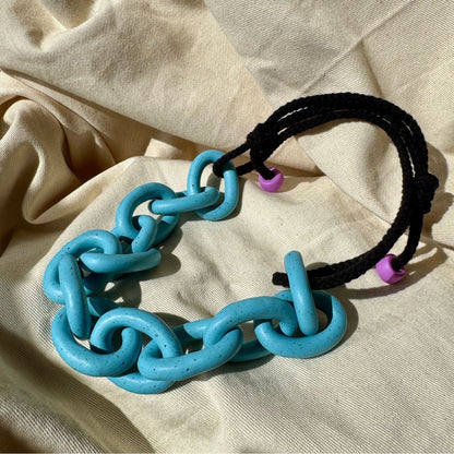 BLUE SPECKLE CHUNKY LINK NECKLACE