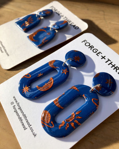 NIGHT SKY OVAL DROP - NAVY & COPPER