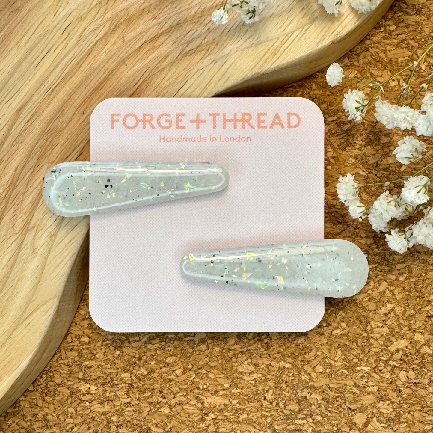 OPAL & BLACK SPECKLE HAIR SLIDES