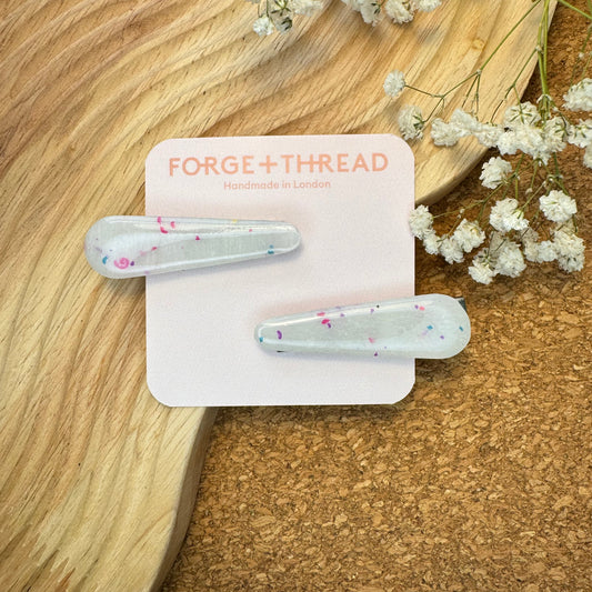 PINK SPECKLE HAIR SLIDES