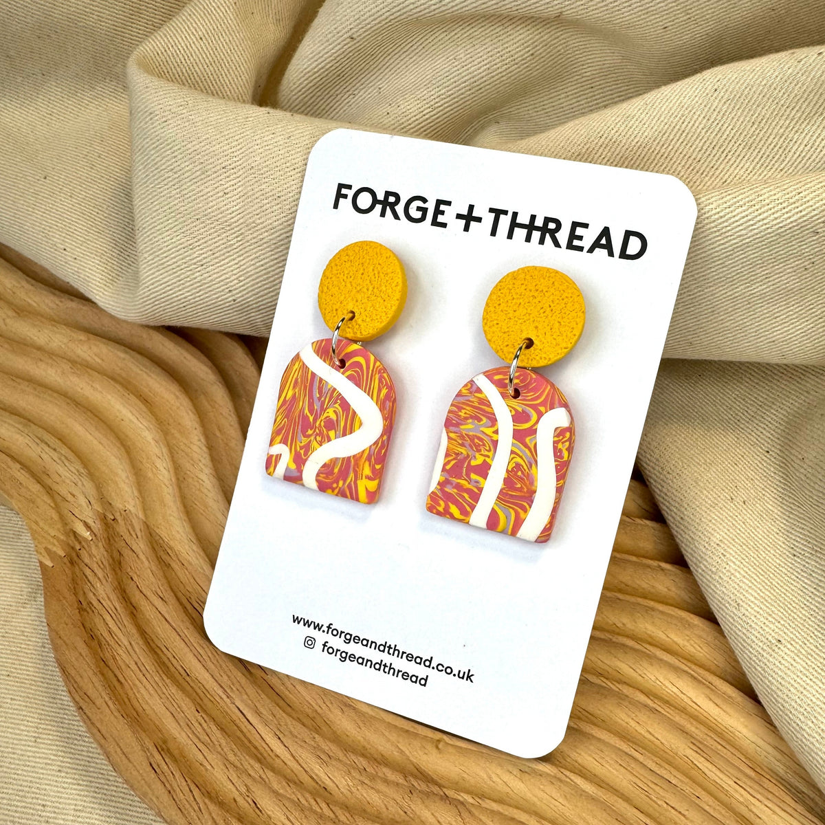 PINK & YELLOW ABSTRACT MARBLED ARCH EARRINGS