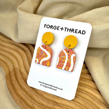 PINK & YELLOW ABSTRACT MARBLED ARCH EARRINGS