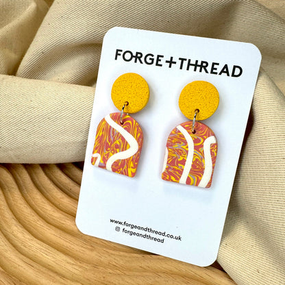PINK & YELLOW ABSTRACT MARBLED ARCH EARRINGS