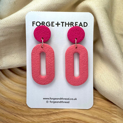PINK TEXTURED OVAL DROP EARRINGS