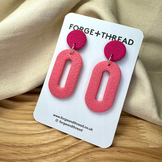 PINK TEXTURED OVAL DROP EARRINGS