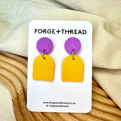 YELLOW & LILAC TEXTURED SMALL ARCH EARRINGS