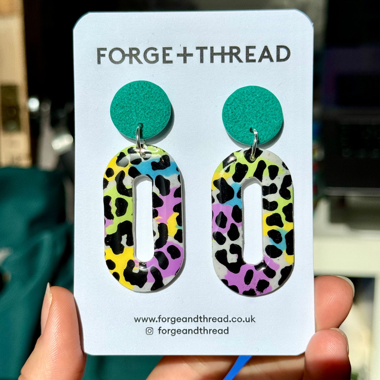MULTICOLOUR LEOPARD PATTERN OVAL DROP EARRINGS