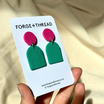 GREEN & PINK TEXTURED SMALL ARCH EARRINGS