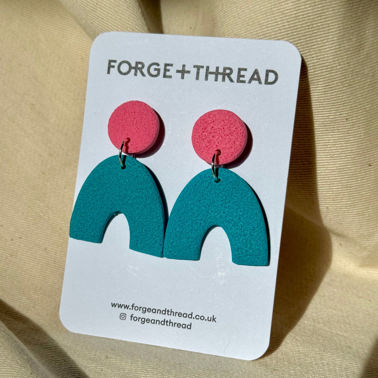 TURQUOISE & PINK TEXTURED ARC EARRINGS