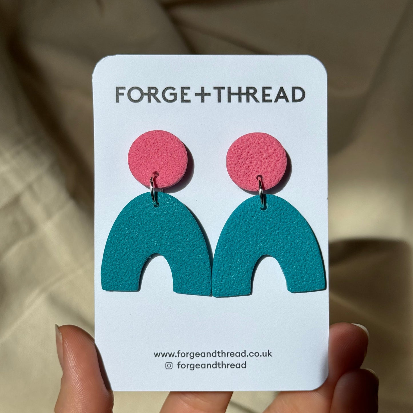 TURQUOISE & PINK TEXTURED ARC EARRINGS