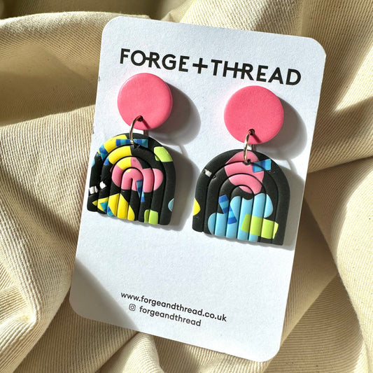 ABSTRACT POP ART RAINBOW ARCH EARRINGS