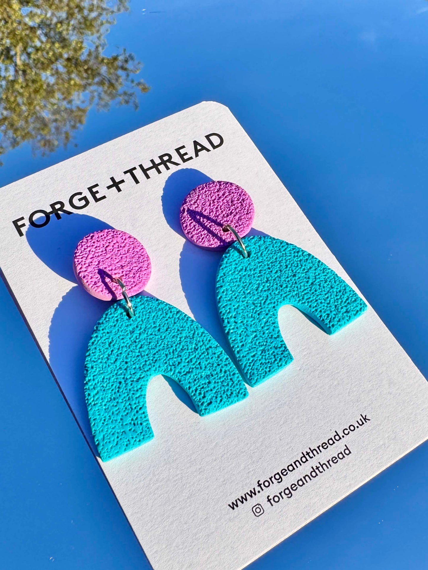 TURQUOISE & LILAC TEXTURED ARC EARRINGS