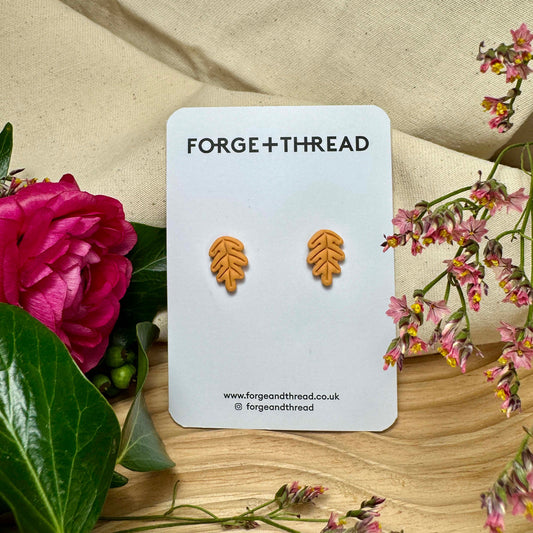 AUTUMN ORANGE OAK LEAF STUDS