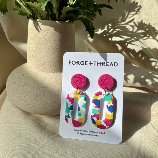 WHITE TERRAZZO OVAL EARRINGS