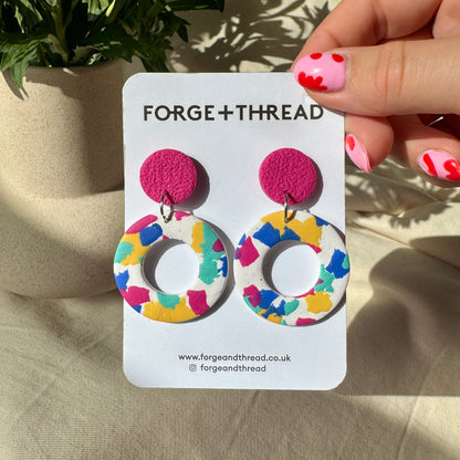 WHITE TERRAZZO CIRCLE EARRINGS