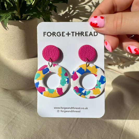 WHITE TERRAZZO CIRCLE EARRINGS